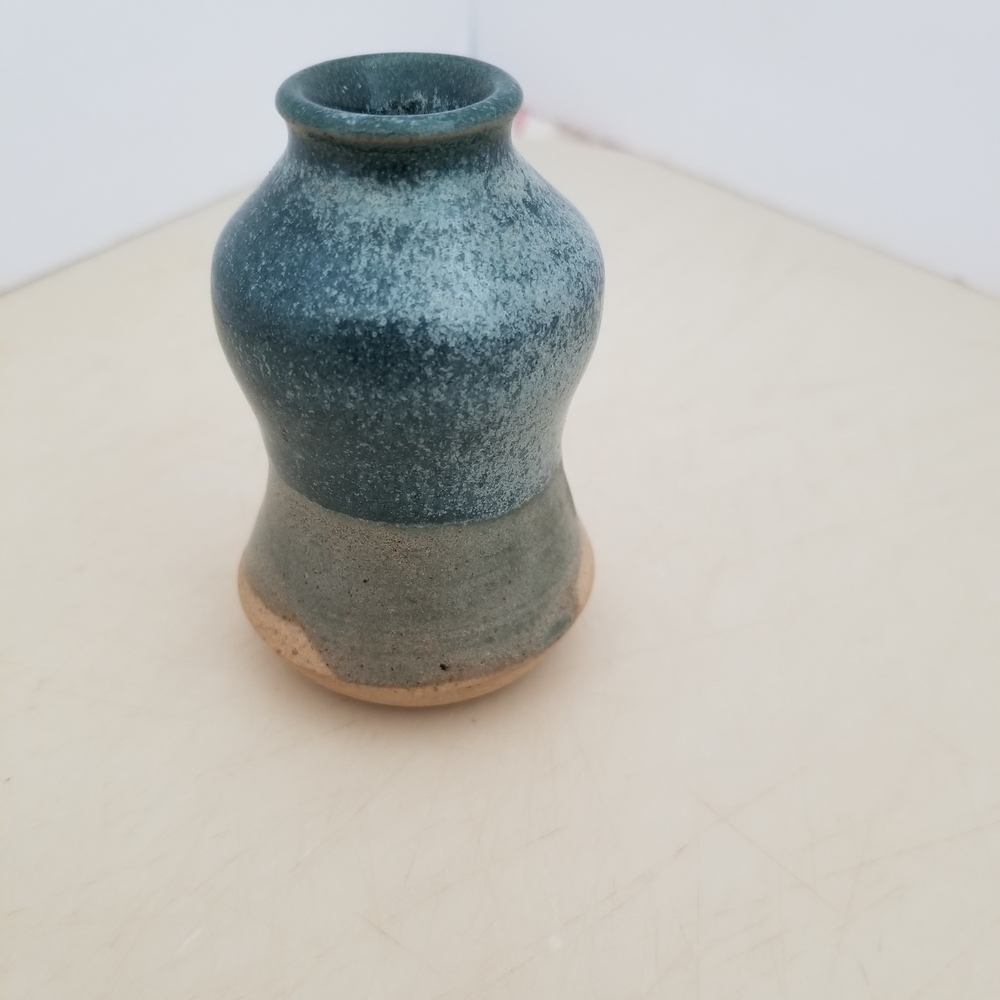 Handcrafted Signed Blue and Tan Vase